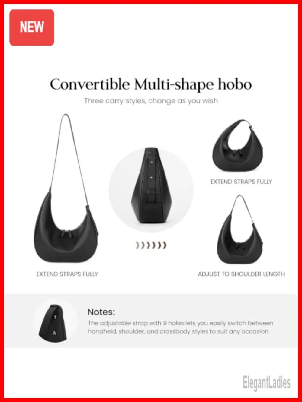 Genuine Leather Slouchy Hobo Bag, Crescent Crossbody Shoulder Purse Handbag for